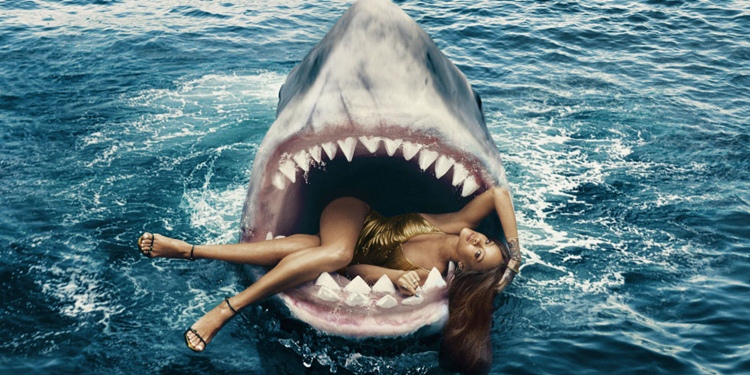 Rihanna in the mouth of a shark