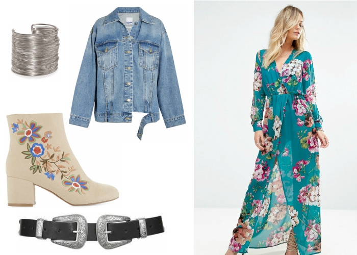 look of the day boho inspired floral dress and denim jacket (1)
